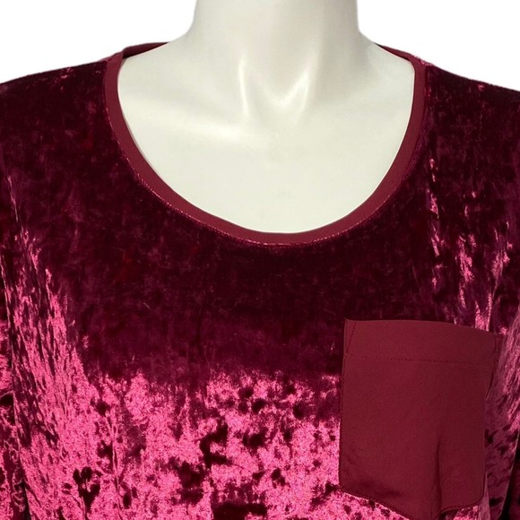 Evri Top Womens Size 2x Cranberry Red Crushed Velvet Look Short Sleeve Knit - Picture 10 of 11